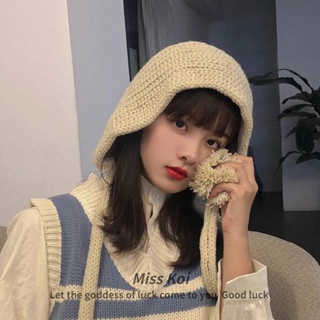 [Miss Koi] Mũ Len Dệt Kim Dày Dặn Mềm Mại Buộc Dây Bảo Vệ Tai Mùa Đông Phiên Bản Hàn Quốc Cho Nữ