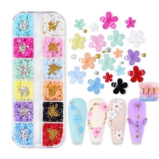 Set charm hoa 3D nhí mix màu , mix bi đính móng
