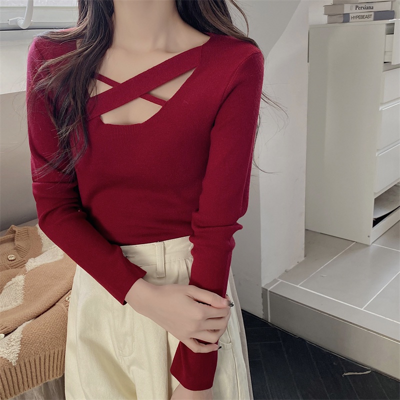 Áo sweater Dệt Kim Cổ Vuông Dáng Ôm Thời Trang Mùa Thu Cho Nữ