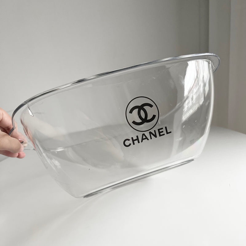 SẴN Thùng nhựa , chậu thau đa năng trong suốt logo Chanel decanl dán DIY sang trọng