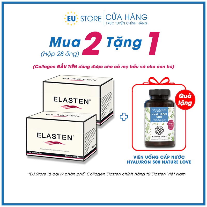 Combo Nước uống đẹp da Collagen Elasten hộp 28 ống chính hãng Đức