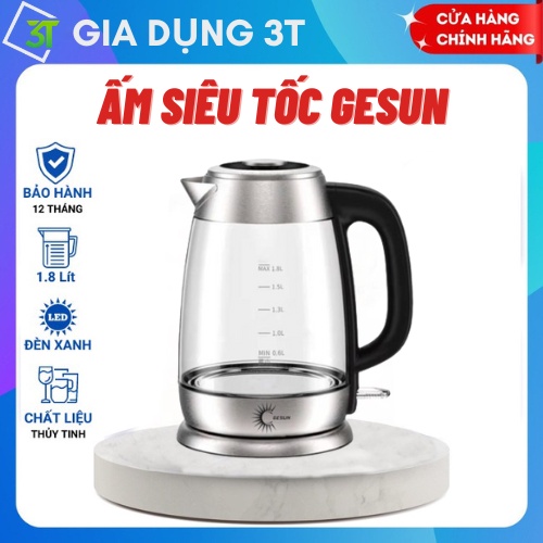 Ấm siêu tốc Gesun KTG-758 1,8L Công suất 1800W ,Thủy tinh cách nhiệt cao cấp, đun sôi nhanh chóng, Bảo hành 24 tháng