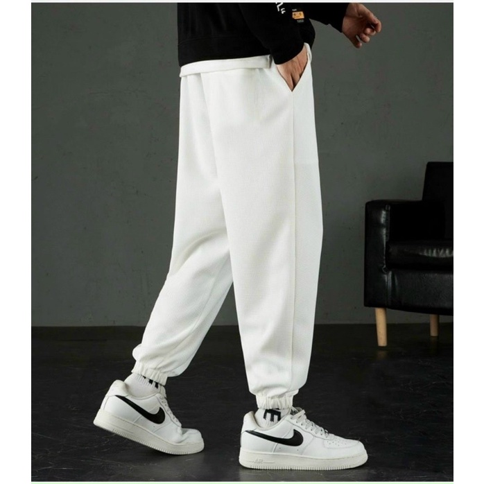 QUẦN JOGGER ỐNG RỘNG CÓ DÂY RÚT DÁNG QUẦN NỈ NỮ BO GẤU CHẤT VẢI TỔ ONG CAO CẤP