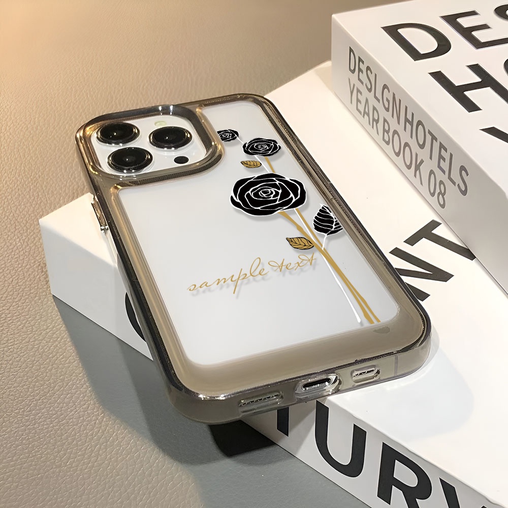 Ốp Điện Thoại Trong Suốt Hình Hoa Hồng Đen Cho iphone 14ProMax 13 11 12 7Plus X XR XS Max