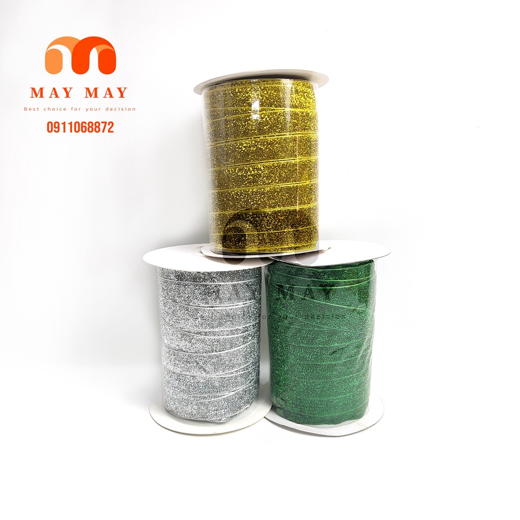 Ruy băng nhủ kim tuyến 1cm 2cm 4cm > Ruy băng nhung trang trí giáng sinh 5 mét