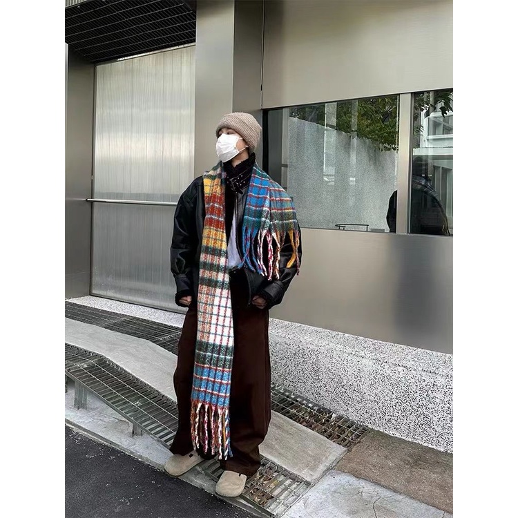 Khăn Choàng Cashmere Tua Rua Họa Sĩ Nhiều Màu Sắc Dày Dặn Giữ Ấm Mùa Đông