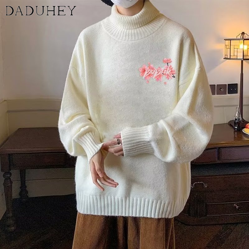 DaDuHey Men's Autumn Trend Simple Loose Sweater Ins Fashion Hong Kong Style Turtleneck Long Sleeve Sweater