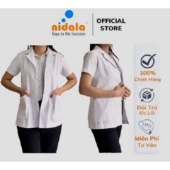 Áo blouse Nữ tay ngắn, dáng ngắn dược sĩ, y tá, điều dưỡng Nidala đường may đẹp, sắc xảo