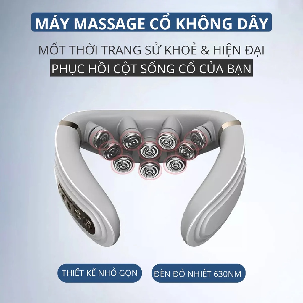 Máy massage cổ không dây 10 đầu rung nhiệt cao cấp Kachi MK350 hỗ trợ tăng tuần hoàn máu não, giảm đau đầu, đột quỵ