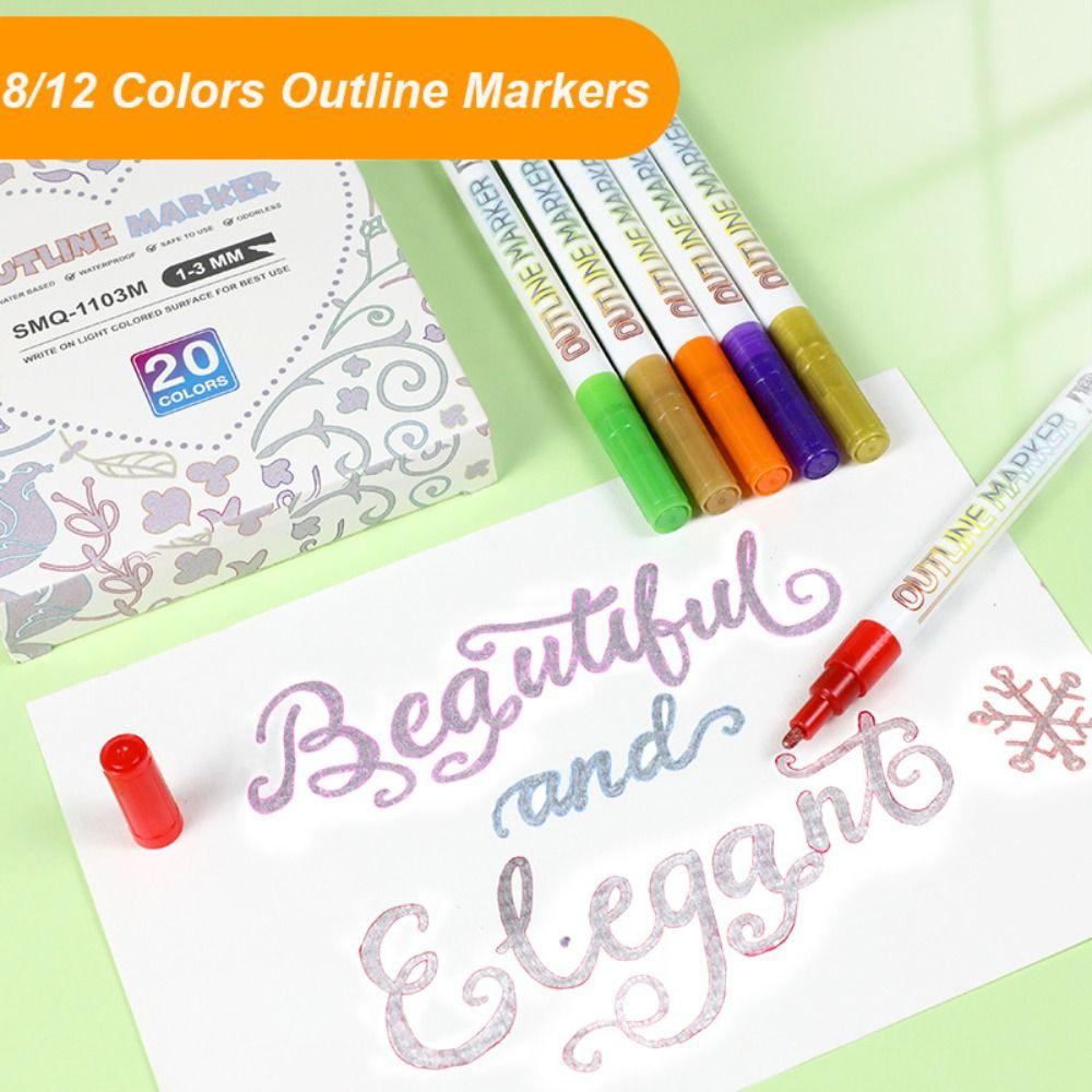 Set 8 / 12 Bút Bắt Sáng Dạ Quang DIY Hai Đầu Vẽ Họa Tiết Graffiti Giáng Sinh