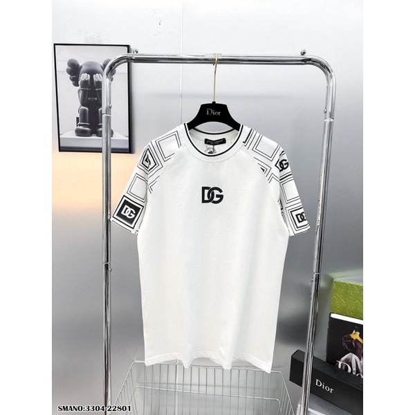 Áo Phông Nam Logo Viền Tay Chất Cotton Đen Trắng Hot Trend - Áo Thun Nam DG Chất Cotton