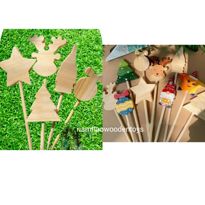 Set 5 Đũa Noel Cầm Tay Chưa Tô Noel Siêu Xinh - Bộ 5 Món Gỗ Tô Màu Thỏa Sức Bé Sáng Tạo, Dành Tặng Giáng Sinh - Thỏ Sồi