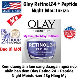 Kem dưỡng ẩm làm sáng da,ngăn ngừa nếp nhăn ban đêm Olay Retinol24 + Peptide Night Moisturizer 48g USA