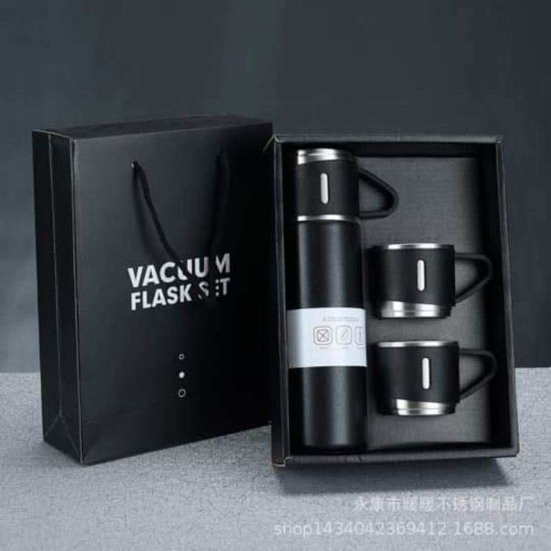 Set Bình Giữ Nhiệt + 2 Ly Cách Nhiệt Vacuum Flask 500ml Inox Cao Cấp
