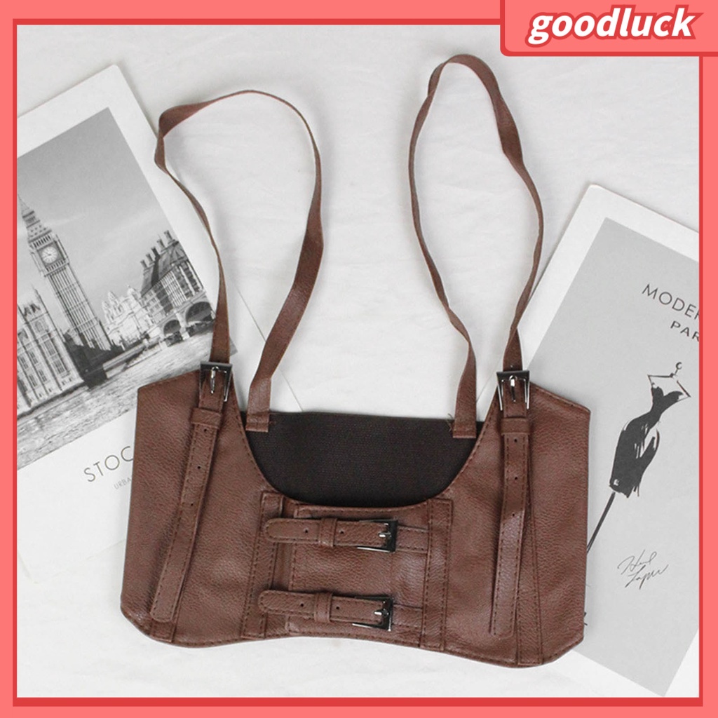 < Luck > Áo Nịt Ngực Giả Da Siêu Rộng Cài Hai Hàng Nút Kiểu Đường Phố