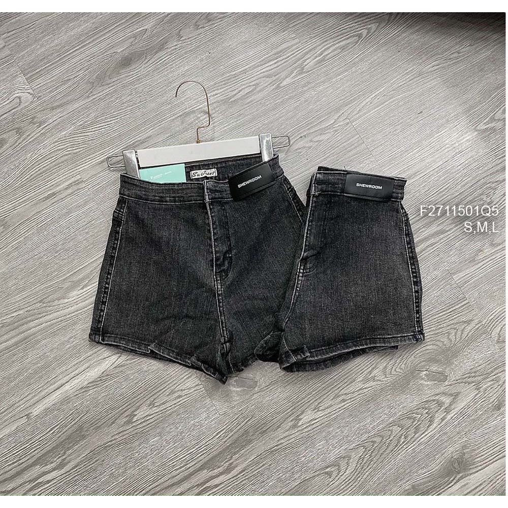 Quần short jean lưng cao phối gắn mác chữ! (hình chụp thật)