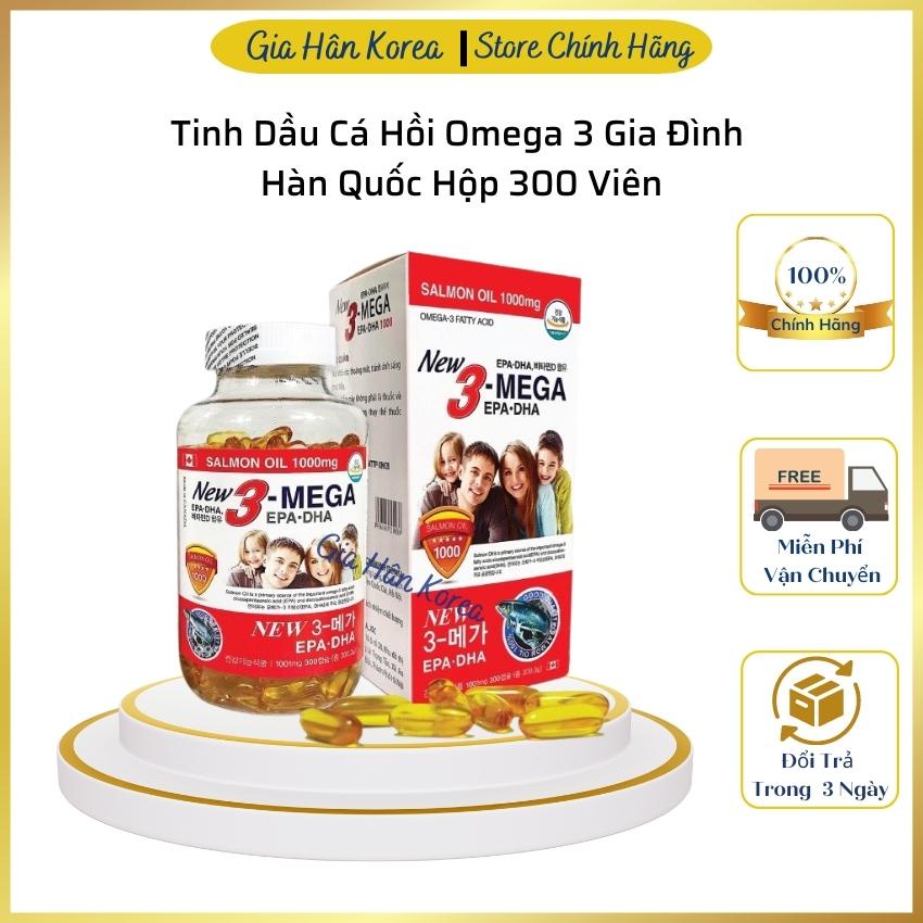 Tinh Dầu Cá Hồi Omega 3 Gia Đình Hàn Quốc Hộp 300 Viên,Giúp cải thiện trí nhớ và tăng cường thị lực