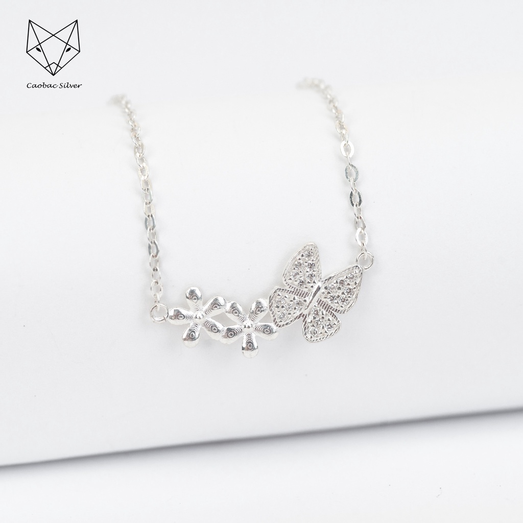 Dây Chuyền Bạc Ta Cao Cấp CaoBac Silver Hoạ Tiết Hai Hoa Cánh Buom Đơn Giản Mới Lạ, Dễ Thương Làm Quà Tặng Bạn Gái