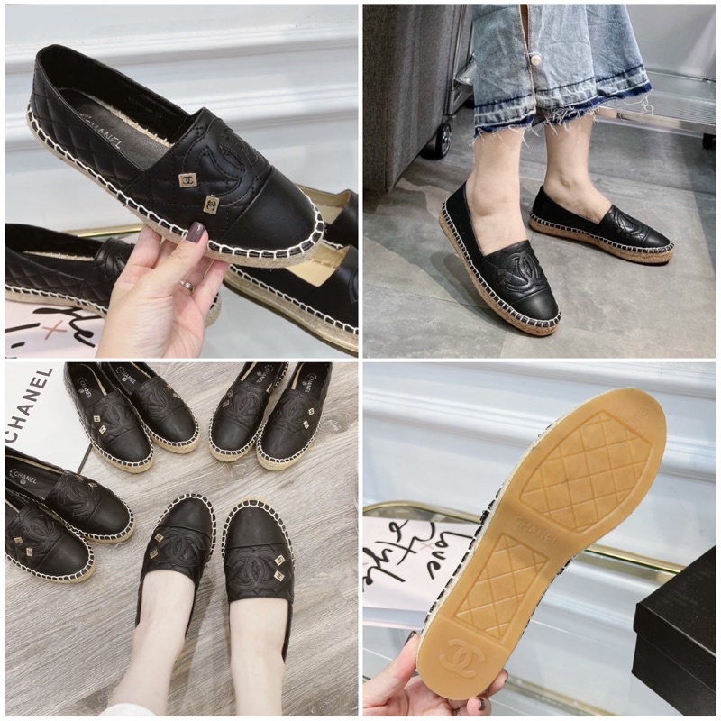 Giày slipon nữ đế kếp dập logo viền cói, chất da xi và da trần trám. Hàng quảng châu cao cấp đầy đủ hộp túi