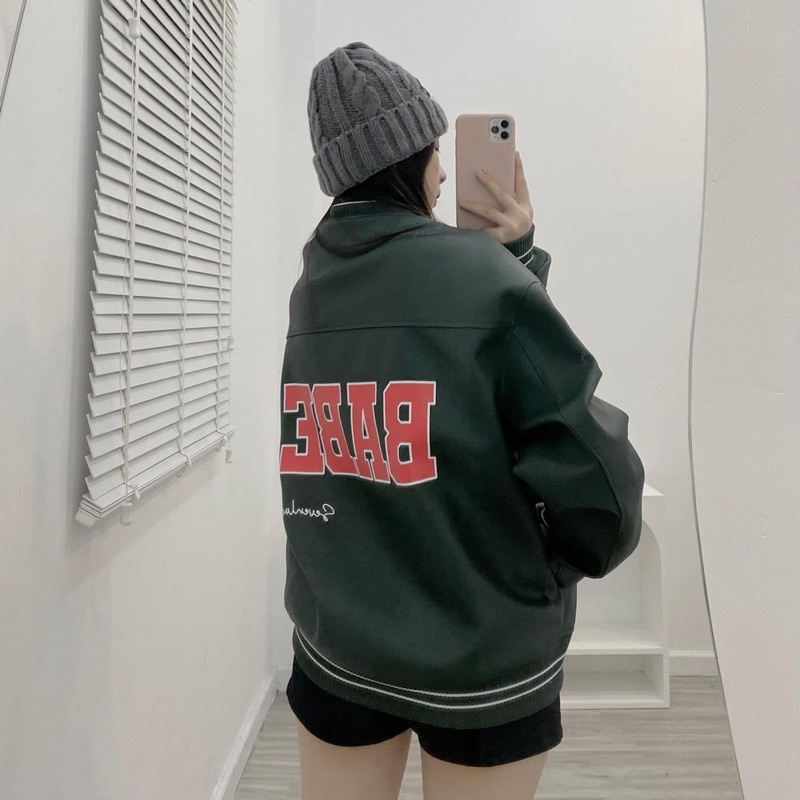 (chính hãng) Áo Khoác Jaket Unisex Da 2 Lớp BABE - pqk boutique