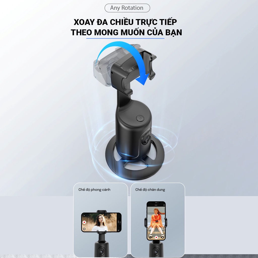 Gimbal theo dõi thông minh quay 360 độ, không cần liên kết app hay bluetooth - Gimbal AI TeTan P01