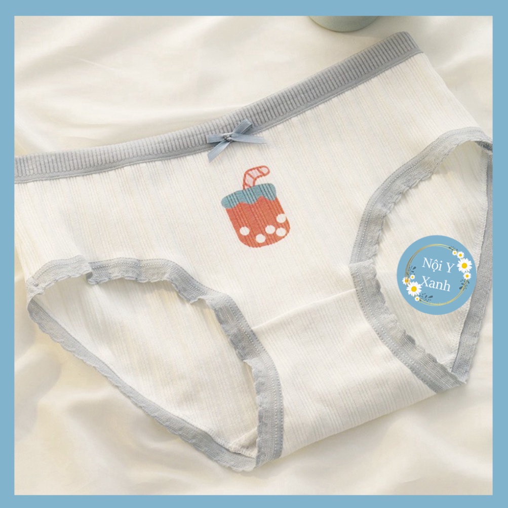 Quần Lót Nữ Cotton Viền Xám Họa Tiết Siêu Xinh 138 nội y xanh, chất đẹp, deal tốt