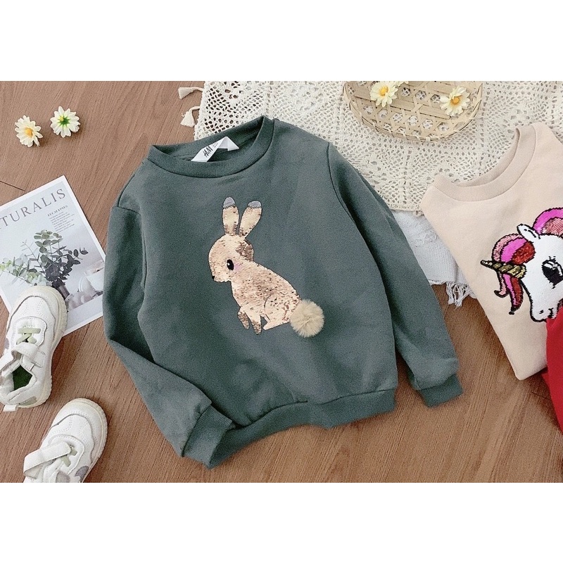 Áo nỉ/nỉ có mũ kim sa lật hình pony/thỏ