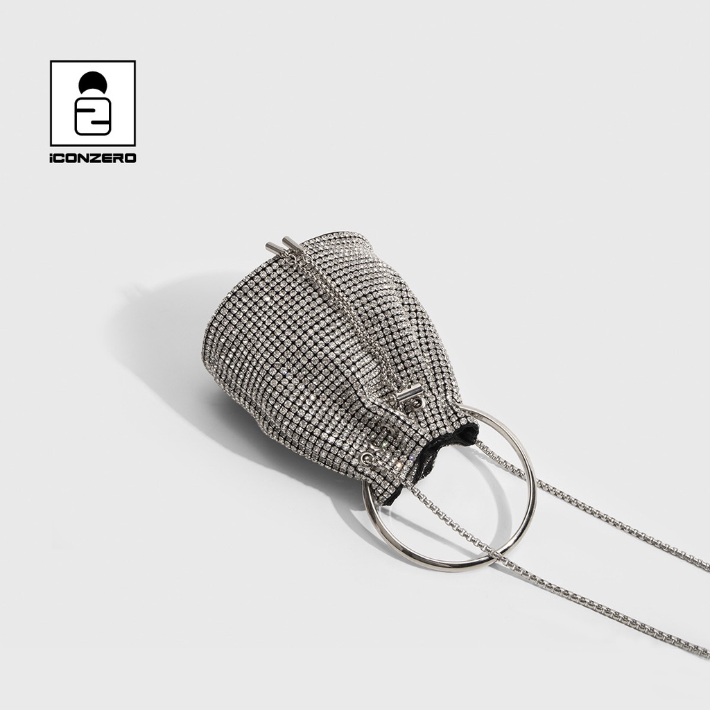 Túi Đeo Chéo Đính Đá Lấp Lánh Phối Dây Xích Thời Trang Cho Nữ