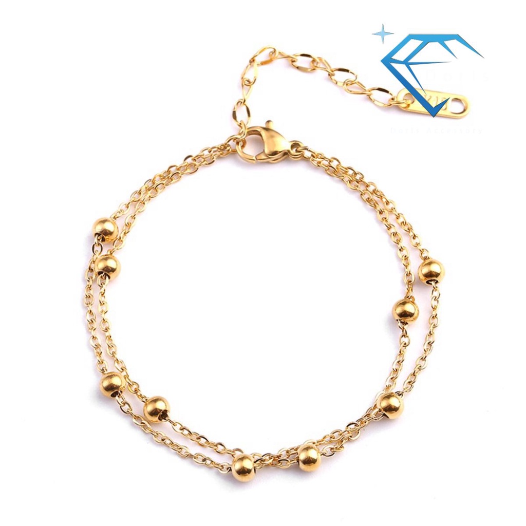 Lắc tay nữ Doris titan bi dây đôi Gold / Silver / Rose Gold H13-105A