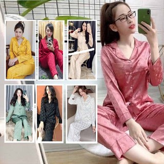 Bộ đồ ngủ pijama lụa gấm cao cấp áo tay dài sq017 mặc nhà sang chảnh anyashop234