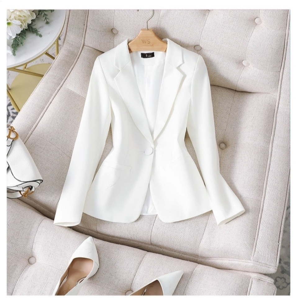 Áo Khoác Vest Tay Dài Ôm Eo Màu Đen / Trắng Phong Cách Hàn Quốc Thời Trang Xuân Thu Cho Nữ