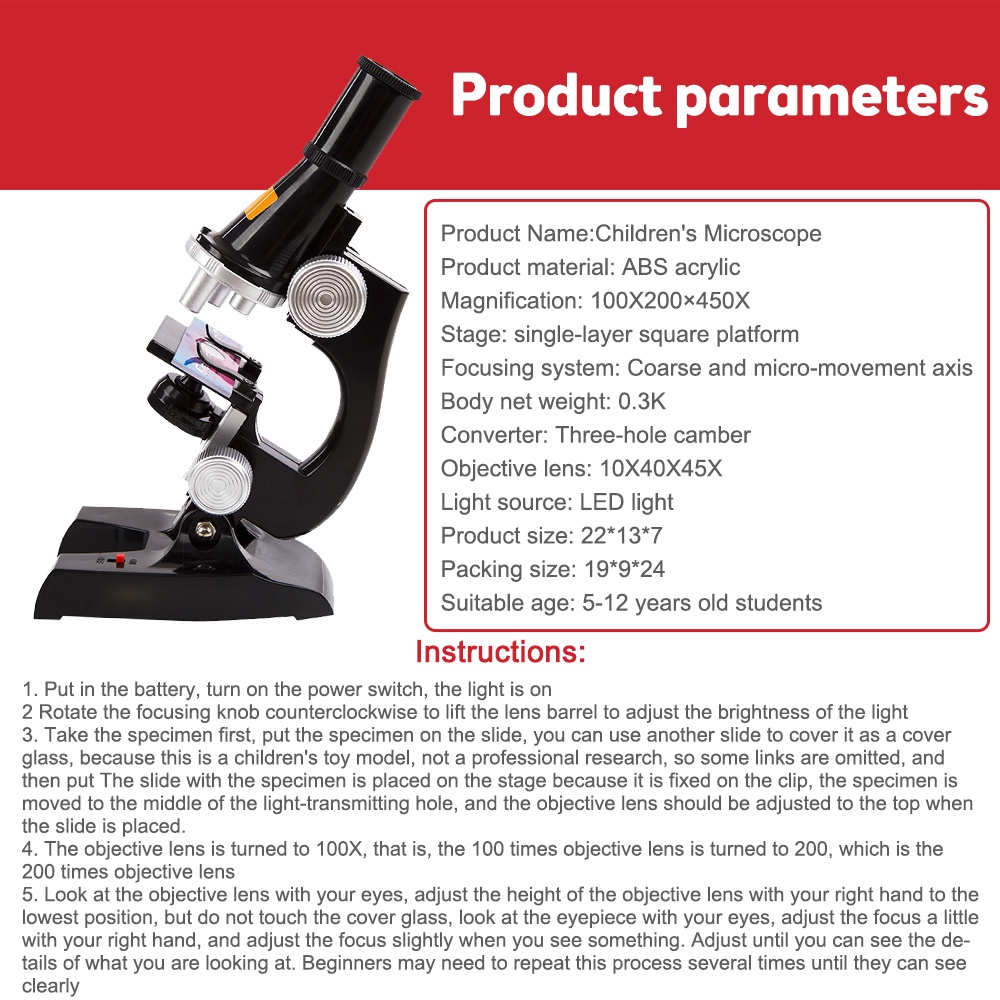 AIDEEPEN Kính hiển vi phóng đại 100/ 400/ 450X dành cho trẻ em