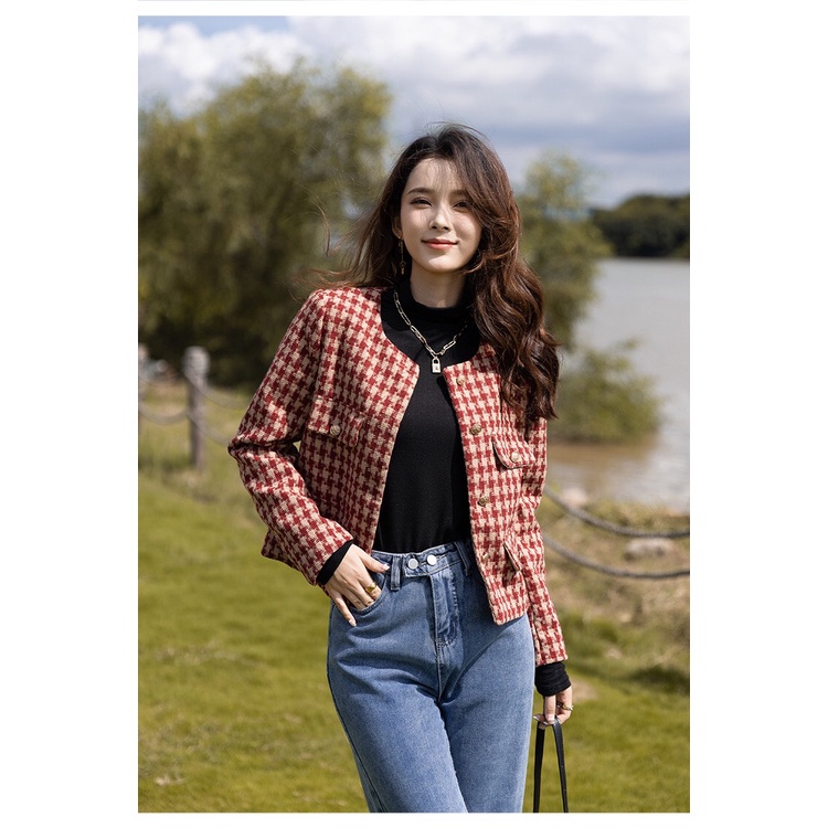Áo dạ tweed kẻ siêu xinh, áo khoác dạ có đệm vai 2 lớp dày dặn