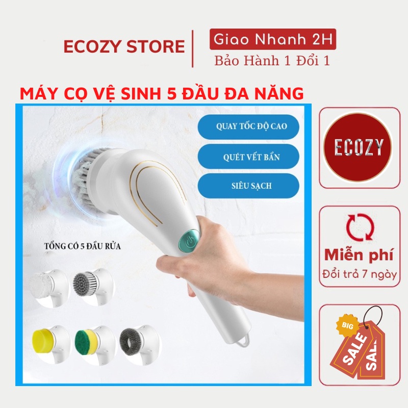 Chổi cọ rửa vệ sinh nhà tắm bằng điện ECOZY Máy rửa bát, vệ sinh bếp kính,bồn rửa mặt, bồn tắm 5 đầu thay thế