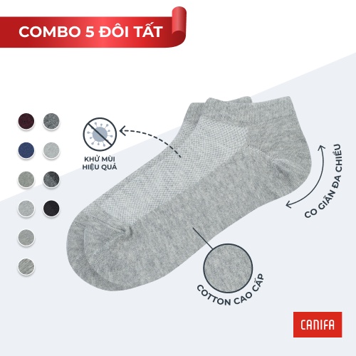 Combo 5 đôi tất nữ CANIFA dạng vớ cổ ngắn cotton pha mầu trắng xám đen - 6AX22A008