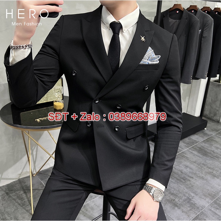 Áo Vest Nam 6 Cúc màu đen, Suit nam 6 cúc màu đen, Fom ôm đẹp, chất vải sịn