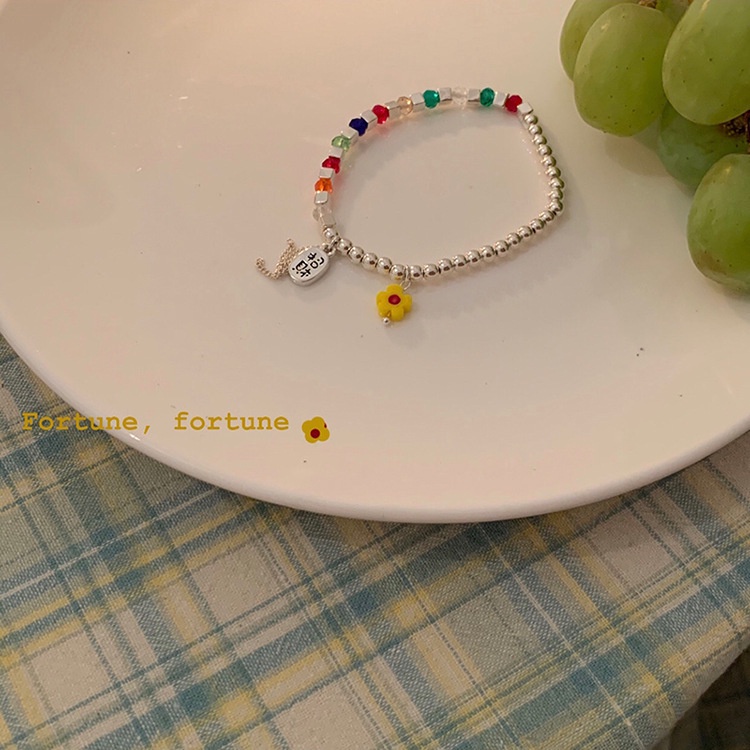 Vòng Tay Mạ Bạc Mặt Hình Đám Mây Và Hoa Màu Cầu Vồng Thời Trang Cho Nữ