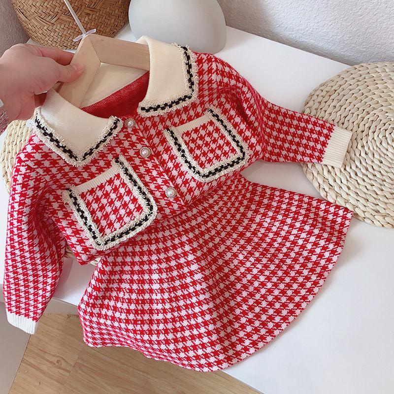 Set Áo + Chân Váy Thu Đông Phong Cách Hàn Quốc Xinh Đẹp Dành Cho Bé Gái 8-25kg