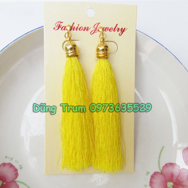 Bông tai tua rua dài 10cm kẹp tai không cần lỗ