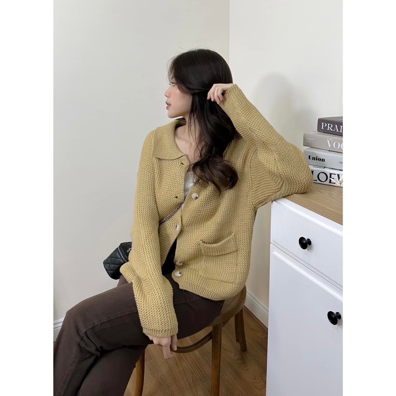Áo cardigan - 23635 - cổ bẻ - 2 túi