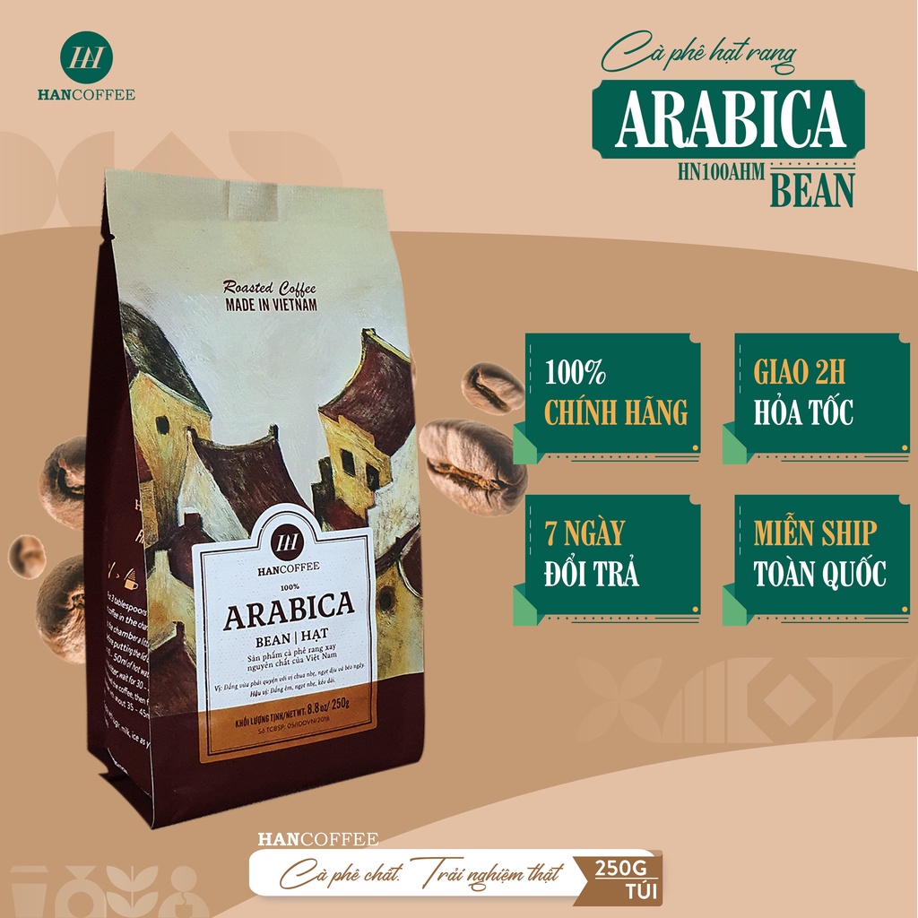 Cà Phê HANCOFFEE Nguyên Chất Dạng Hạt Rang Mộc Arabica Thơm Ngon đắng dịu nhẹ - HN100AH(M)