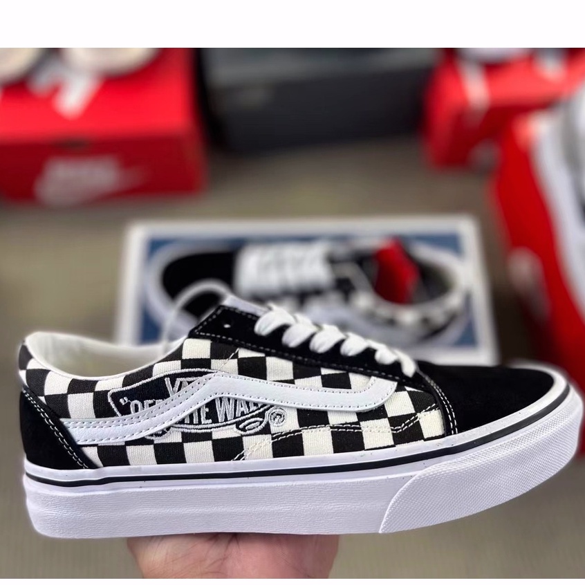 Giày Thể Thao Canvas Vans Old Skool Dx VN0A36C8N6B Cổ Thấp Thêu Họa Tiết Sọc Caro Trắng Đen