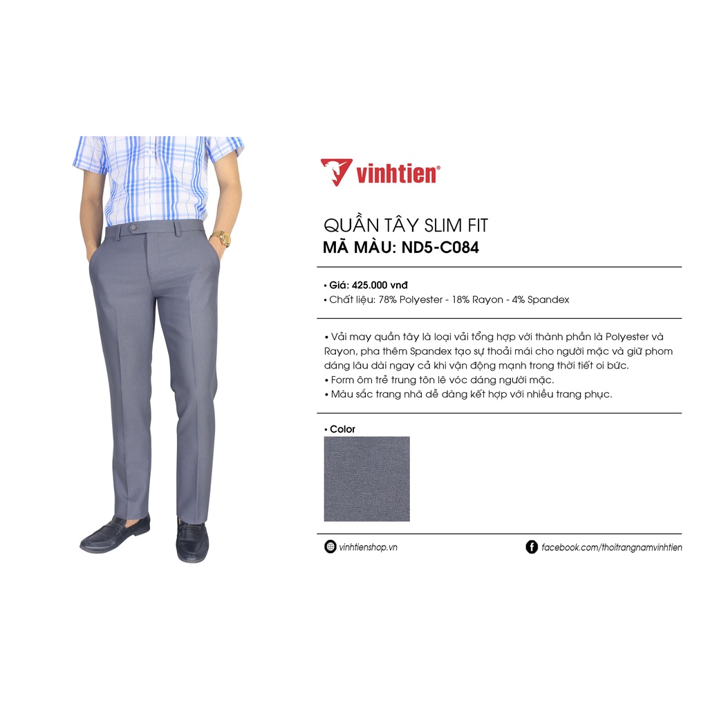 Quần tây 0ly trơn slimfit 399 Vĩnh Tiến