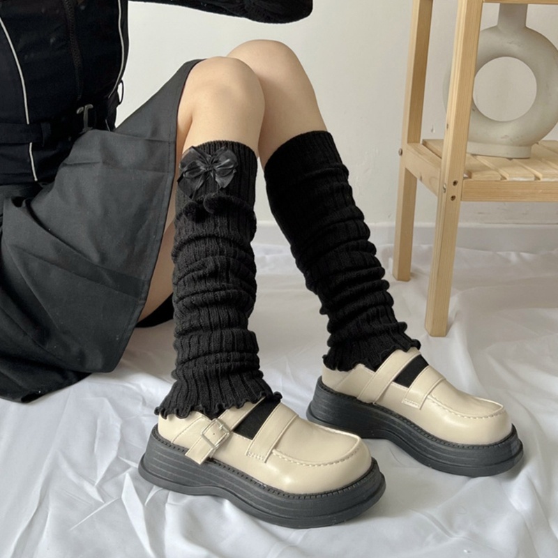 Youyo Vớ Dệt Kim Giữ Ấm Chân Có Gân Và Nơ Pompom Dễ Thương Phong Cách Harajuku Cho Nữ