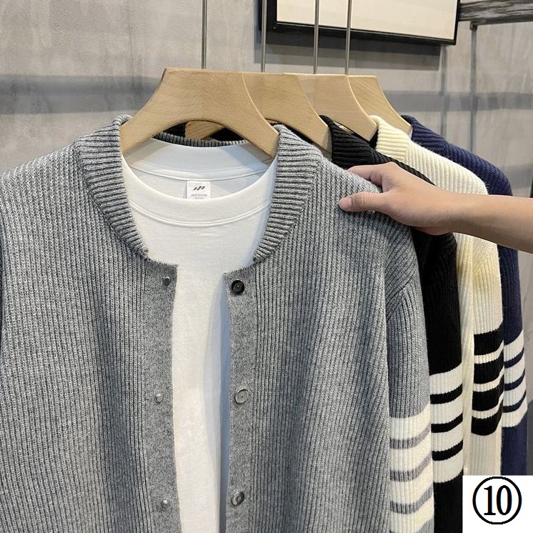 Áo Khoác Cardigan Dệt Kim Bốn Thanh Màu Sắc Thời Trang Thu Đông Phong Cách Hàn Quốc Cho Nam Giới