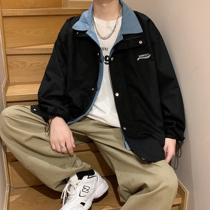 Áo Khoác Giả Hai Lớp Dáng Rộng Thời Trang Retro Nhật Bản Cá Tính Cho Nam