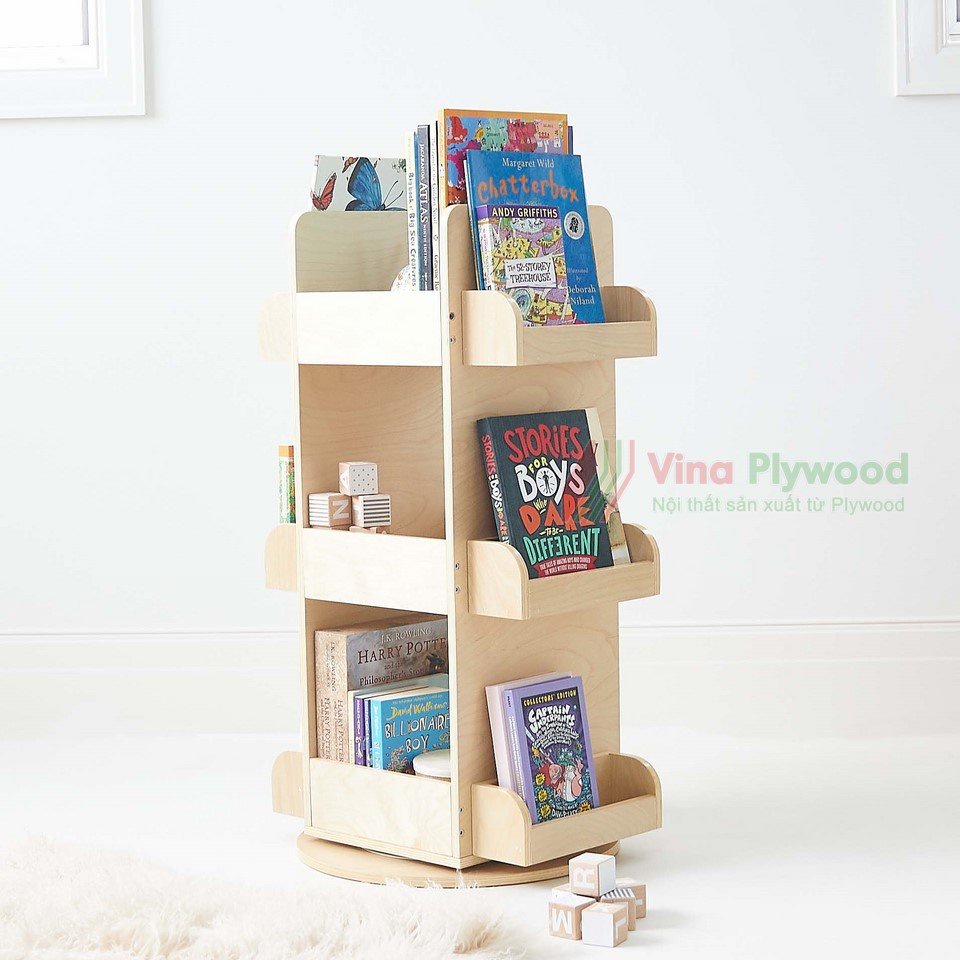 Kệ sách-giá sách xoay 360 dành cho bé, kệ sách đa năng xoay chất liêu gỗ Plywood cao cấp an toàn cho bé