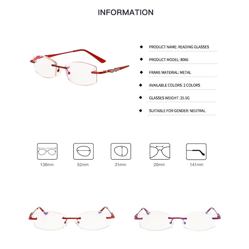 Kính Đọc Sách HD Không Gọng Siêu Nhẹ Chống Bức Xạ Cho Nữ