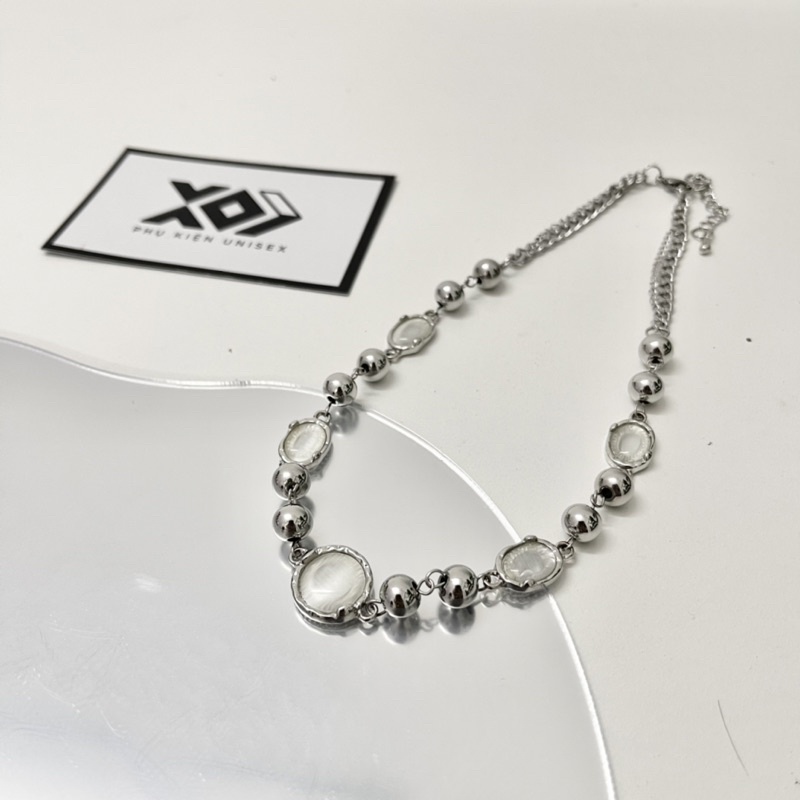 Vòng cổ Mặt Đá Mắt Mèo Bằng Thép Phong Cách Sang Trọng - Dây Chuyền Thời Trang Dành Cho Nam Và Nữ