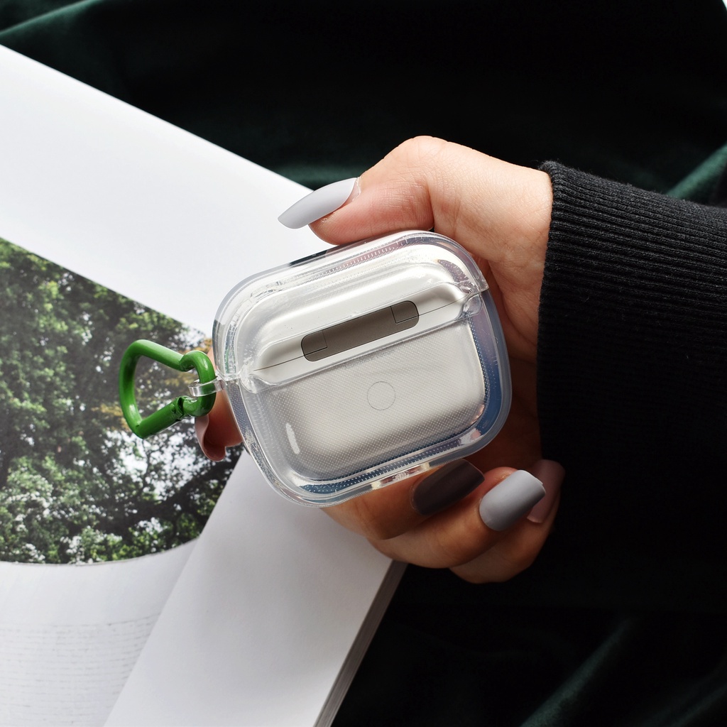 Vỏ Bảo Vệ Hộp Sạc Tai Nghe Bluetooth AirPods 1 2 gen3 Pro2 2022 Bằng TPU + PC Trong Suốt Họa Tiết Lá Xanh Nhỏ Xinh Kèm Móc Chống Rơi Tiện Dụng
